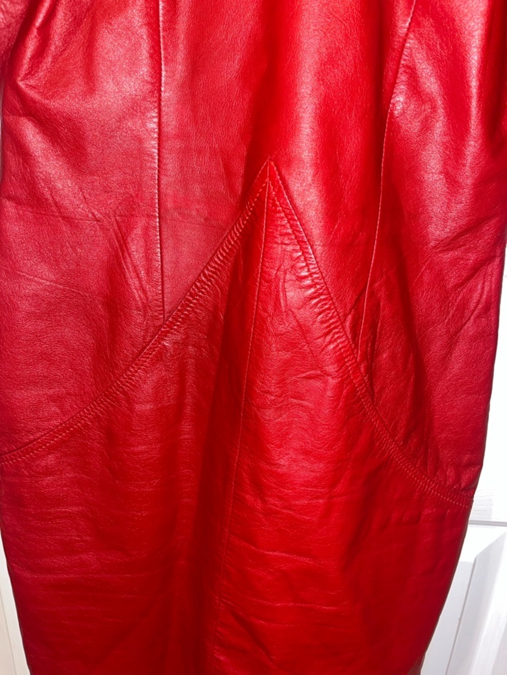 Ambria Vintage Red Leather Dress Size 4 Long Sleeve Shoulder Pads Made in Korea - Picture 4 of 5